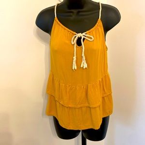 Urban Romantics Women’s Mustard Yellow with Rope Tie Ruffled Size S